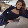 Casual Dresses Dulzura 2021 Autumn Winter Women Velvet Long Sleeve Hollow Out Mini Dress High Neck Bodycon Sexy Streetwear Elegant Vintage T230210