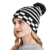 Beanies Beanie/Skull Caps Women Clothing Chessboard Stripes Pattern Hat High Elasticity Thermal Flanging Cap Cute Ball Top Hatbeanie/Skull