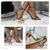 Ankel remsgr￶na kvinnors h￶ga klackar 11 cm sandaler pekade t￥ kvinnliga fest sexiga skor sandalias de mujer tofflor