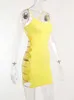 Casual Dresses OMSJ Hollow Cut Out Chain Sexy Dress Women Club Outfits Summer 2022 Yellow Black Backless Trendy Mini Bodycon Suspenders Dresses T230210