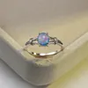 Wedding Rings Boho Female Blue White Fire Opal Ring Cute Silver Color For Women Promise Small Oval Love Engagement