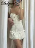 Sukienki swobodne Dulzura 2022 Summer Women Ruffle Ruched Seksowne ubrania Y2K Lace Up Rleeveless Rysuj String Bodycon Mini Dress Stroje Party T230210