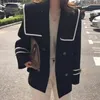 Misto lana da donna Soprabito coreano Cappotto da donna Chic Autunno Design bavero francese Contrasto cucito doppio petto sciolto