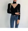 Women's T Shirts Real S Half High Neck Bottoming Shirt Women 2023 Autumn Winter All-match Hollow Fashion Design Sense Top Long Sleeve