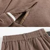 Pantalones de mujer de lana gruesa de pierna ancha para mujer Otoño Invierno elástico de cintura alta Mujer Vintage Fleece pantalones rectos Capris 24180