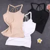 Camisols tanques uma peça de ladina de costas sem costura Free acolchoada em colete de camisa comprida com tira de halter preto Top feminino feminino mulheres