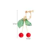 Backs Earrings Japanese Acrylic Green Leaf Red Beads Fruit No Hole Resin Cherry Clip Without Piercing For Women Girls