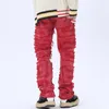 Jeans para hombres Diseño elegante Tassel a rayas Mujeres Pantalones rojos holgados Hombre oscuro Hop Streetwear Punk Punk pantalones unisex