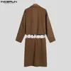 Hommes Trench Coats Amérique Style Hommes Solide Chaîne Épissage Cardigan Automne Hiver Moyen Long Lâche Confortable S-5XL INCERUN Tops 2023