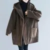 Kvinnorjackor Autumn Winter Women Coat 2023 Fashion Hooded Ytterkläder Toppar Lossa långa varma damer plus sammet tjock lambwool jacka H2537