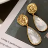 Dangle Earrings French Vintage Luxury Design Coin Natural Fritillary Water Drop Elegant Women Romance Shell Pendant Fine Jewelry