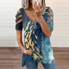 Women's Blouses Elegant Zipper V Neck Blouse Womens Casual Printed Top Off Shoulder Short Sleeve Tee Shirt Blusas Mujer