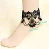 Anklets Womens Lolita Gothic Handmade Black White Layed Chain Faux Pearl Drop Stone Flower 레이스 발목 발목 샌들 맨발 팔찌