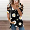 Women's Blouses Elegant Zipper V Neck Blouse Womens Casual Printed Top Off Shoulder Short Sleeve Tee Shirt Blusas Mujer