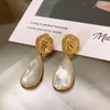 Dangle Earrings French Vintage Luxury Design Coin Natural Fritillary Water Drop Elegant Women Romance Shell Pendant Fine Jewelry