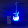 Luci notturne Forma di chitarra 3D Luce colorata Telecomando 7 colori Cambiamento Notti a led Illuminazione Interruttore di controllo tattile Decorazione lampada per interni 2023