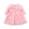 Girl Dresses Fall Baby Ball Gown Dress With Bernat Long Sleeve Formal Princess Red Pink Infant Flower Gift Clothing 3m 6m