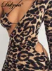 Casual Dresses Dulzura Summer Women Sexy Y2K Clothes Leopard Print Inclined Shoulder Hollow Out Bodycon Midi Dress Outfits Club Party Birthday T230210