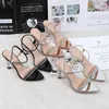 Dress Shoes YUDX Women 9.5cm High Heels Shiny Rhinestone Sandals Lady Crystal Glass Strange Wedding Bridal Silver