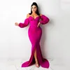 Casual Dresses Women Elegant Mermaid Long Dress Full Sleeve Off The Shoulder Wrap Chest Maxi Floor Length Prom Party Split Vestidos