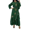 Ethnic Clothing Wepbel Rhinestone Dress Robe Female Islamic High Waist Muslim Abaya Women's Ruffled Ramadan Big Swing Party