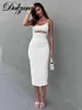 Casual Dresses Dulzura Women Strap Sexy Clothes Inclined Shoulder Sleeveless Backless Hollow Out Bodycon Midi Dress Outfits Club Birthday Party T230210