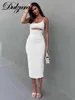 Casual Dresses Dulzura Women Strap Sexiga kläder lutande axel ärmlös rygglös ihålig bodycon midi klänning kläder klubb födelsedagsfest T230210