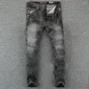 Men's Jeans Vintage Designer Italian Black Gray Color Slim Fit Ripped Homme Cotton Denim Pants Brand Biker Men