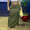 Rokken leger groene lange rok vrouwen hoge taille trekstring Koreaanse stijl mode kleding rechte maxi streetwear harajuku