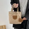 Abendtaschen Preppy Style Bär Applikation Umhängetasche Große Kapazität Plaid Druck Blume Luxus Handtasche Damen Baumwolle Einkaufen