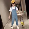 Jumpsuits Girls Denim Overalls For Children Casual Kids Girl Jumpsuit Jeans Teenagers lastbyxor med remmar tonåringar