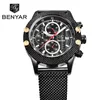 ساعة Wristwatches Benyar Quartz Watch Chronograph Fashion Sport Mens Watches Mesh Rubber Band Reloj Reloj Hombre Drop