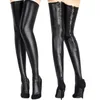 Women Socks Back Zipper Latex Stockings Black PVC Leather Pole Dance Clubwear Plus Size Thigh High With Stay Up Silicone