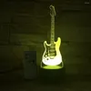 Veilleuses 3D Guitare Forme Coloré Lumière À Distance 7 Couleurs Changement Led Nuits Éclairage Tactile Interrupteur De Commande Intérieur Lampe Décoration 2023