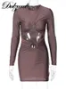 Casual Dresses Dulzura Sexy Y2K Clothes Hollow Out Long Sleeve Cut Out Bodycon Mini Dresses For Women 2022 Outfits Club Party Birthday Elegant T230210