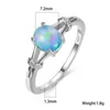 Wedding Rings Boho Female Blue White Fire Opal Ring Cute Silver Color For Women Promise Small Oval Love Engagement