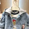 ジャケット春秋の子供のデニム男の子のためのベビーフード付きコートファッションチャイルドアウトウェアリッピングジーンズ4 6 8年