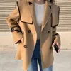 Misto lana da donna Soprabito coreano Cappotto da donna Chic Autunno Design bavero francese Contrasto cucito doppio petto sciolto