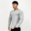 T-shirts pour hommes T-shirts à manches longues pour hommes en coton col en V décontracté hauts boutonnés T-shirt pour hommes chemise mince corps extensible pull respirant