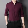 Men's Casual Shirts OIMG Stretch Long Sleeve Shirt Lapel Collar Business Slim Pure Color Seamless Autumn Mulberry Silk Ice
