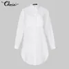 Women's Blouses Shirts Celmia Women White Summer Lapel Asymmetrical Split Long Tunic Tops Casual Oversize Elegant Office Blusas 230211