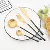 Dijkartikelen Sets 2set Matte Black Gold Set roestvrijstalen bestek Flatlery Fork Mes Fork Coffee Spoon Zilverwerk