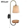 Wandlamp Ontwerp met eiken houten ronde tafel USB stroominterface moderne Noordse SCONCE BEDBADE BEVE SOFA SIDE SLAAPKAMER LICHT