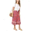 Skirts 2023 Fashion Women's Spring And Summer Lace Up Rubber Band Pattern Printed Bohemian Skirt