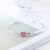 Bangle Fashion Silver Color Epoxy Temperament Pink Cherry Blossom Flower Open Bracelets For Woman Ladies Accessories Gifts SB098