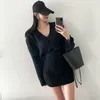 Work Dresses Neploe French Sexy Simple Solid Color Two Piece Suits Female V-Neck Long Sleeve Twist Knitted Sweater High Waist A-Line Skirt