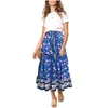 Skirts 2023 Fashion Women's Spring And Summer Lace Up Rubber Band Pattern Printed Bohemian Skirt