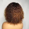 Bezkluczowe peruki z elastyczną opaską bez przednich koronek, czerwonawo -brązowe afro ludzkie włosy krwawe włosy z grzywką, krótka peruka fali wodnej