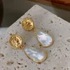 Boucles d'oreilles pendantes en forme de goutte d'eau fritillaire naturelle, Vintage français, Design de luxe, pièce de monnaie élégante pour femmes, pendentif en coquillage romantique, bijoux fins