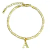 Bracelets de cheville Bracelet de cheville initial pour femmes adolescentes, chaîne Figaro de 4mm avec strass rempli de lettres de l'alphabet, bijoux de pied